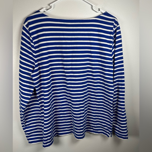 Talbots Embroidered Frenchie Dogs Royal Blue and White Striped Cotton Top sz  L - Picture 5 of 8